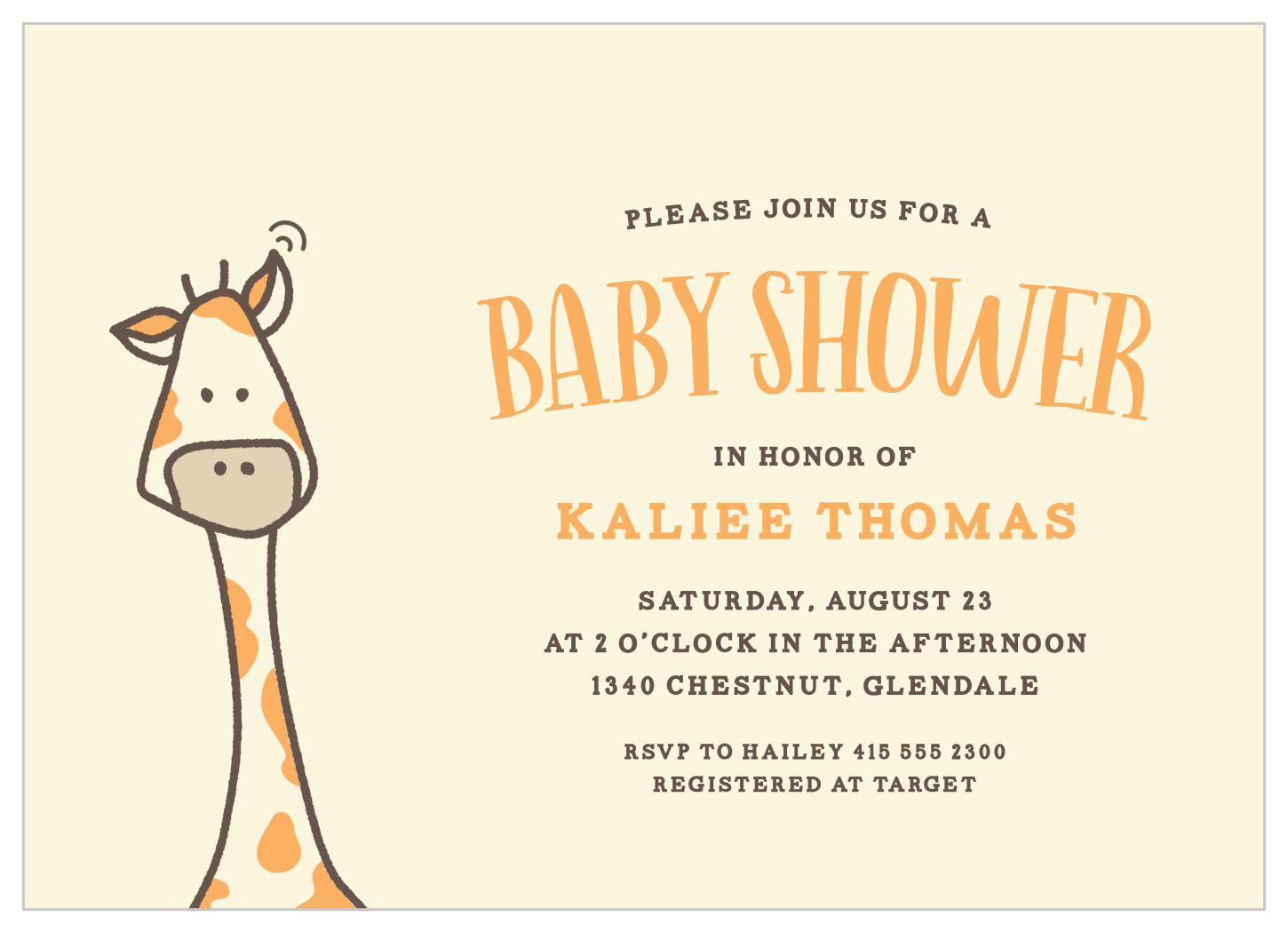 Peeping Giraffe Baby Shower Invitations