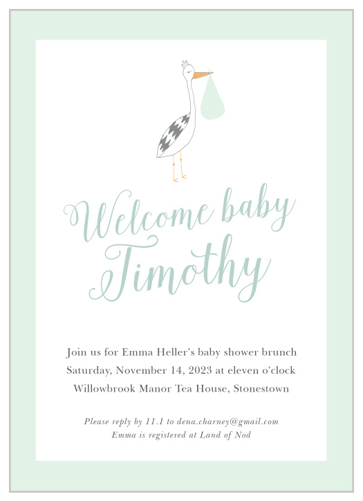 Surround yourself with close friends and family to celebrate your little one on the way with our Via Stork Baby Shower Invitations.