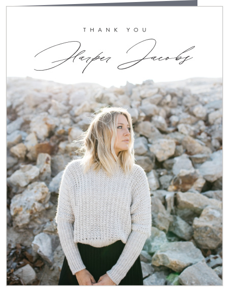 Share your gratitude for the support of loved ones with our Elegant Cursive Graduation Thank You Cards. 