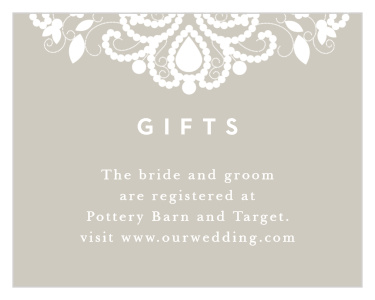 Our Old Fashioned Charm Registry Cards inform family and friends where you would like your wedding gifts from.