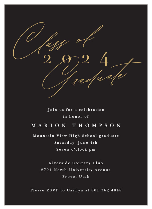 Bring family and friends together to celebrate your achievement when you send out our Signature Script Graduation Invitations.