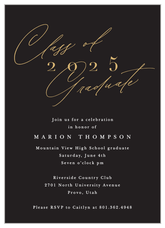 Bring family and friends together to celebrate your achievement when you send out our Signature Script Graduation Invitations.