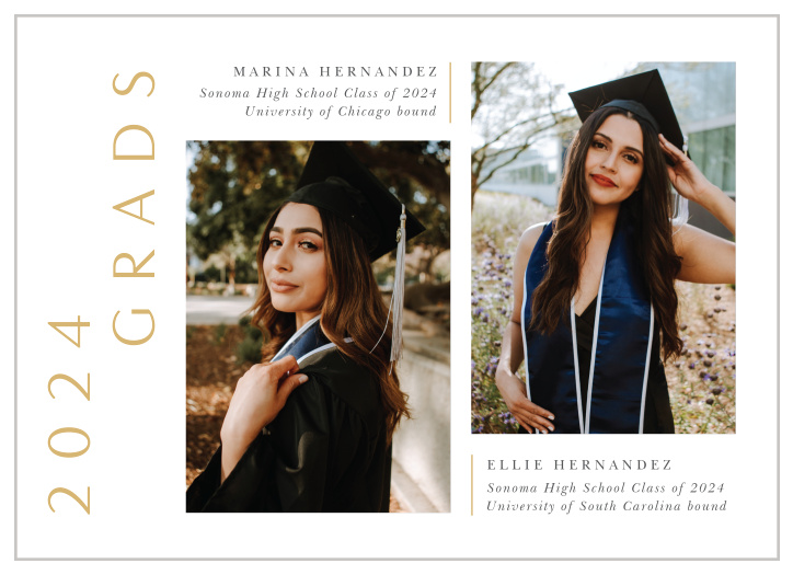Share the big news with your family and friends when you send out our Split Screen Graduation Announcements.