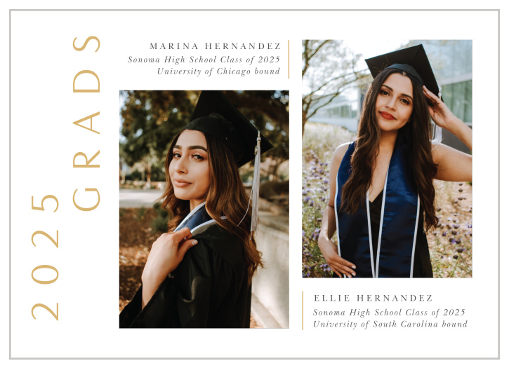 Share the big news with your family and friends when you send out our Split Screen Graduation Announcements.