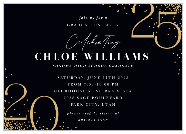 Have family and friends come over to celebrate your academic achievement when you send out our Party Confetti Graduation Invitations.