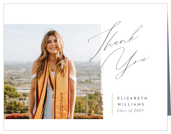 Show your appreciation for all the support you’ve received with our Photo Stamped Graduation Thank You Cards. 