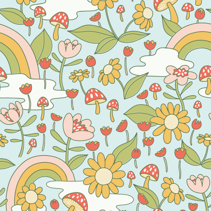 Instantly add character to any wall in your home with our Groovy Mushrooms Peel And Stick Removable Wallpaper.