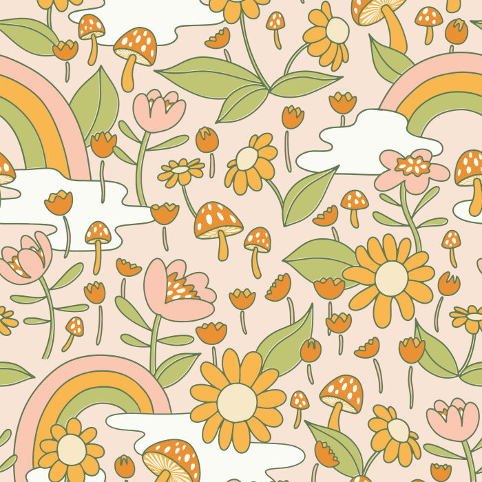 Instantly add character to any wall in your home with our Groovy Mushrooms Peel And Stick Removable Wallpaper.