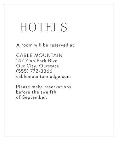 Inform family and friends where you have booked a block of rooms with our Simply Classy Accommodation Cards.