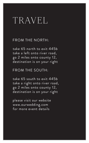 Our Simply Classy Direction Cards help guide family and friends to your wedding venue with ease.