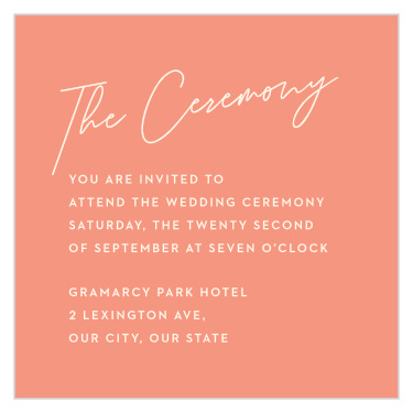Bring family and friends together to celebrate your big day with our Fresh Type Ceremony Cards.