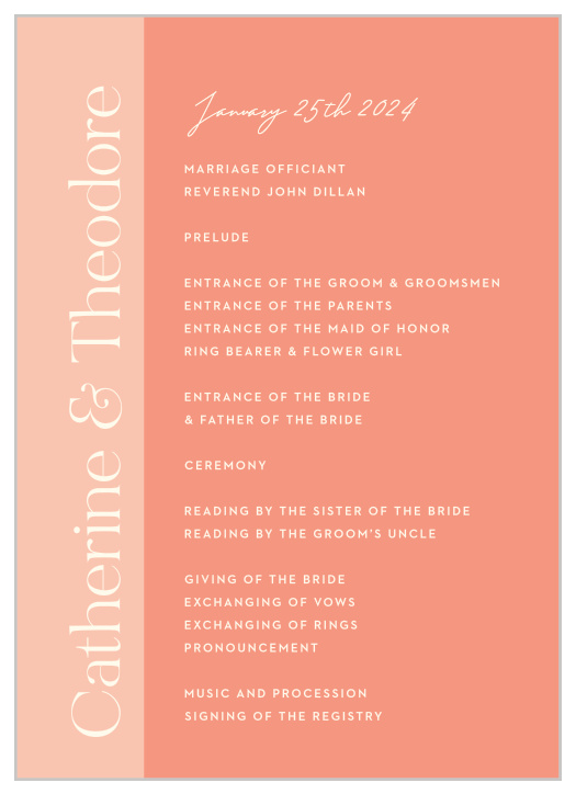 Spell out each step of your ceremony to family and friends with our Fresh Type Wedding Programs.