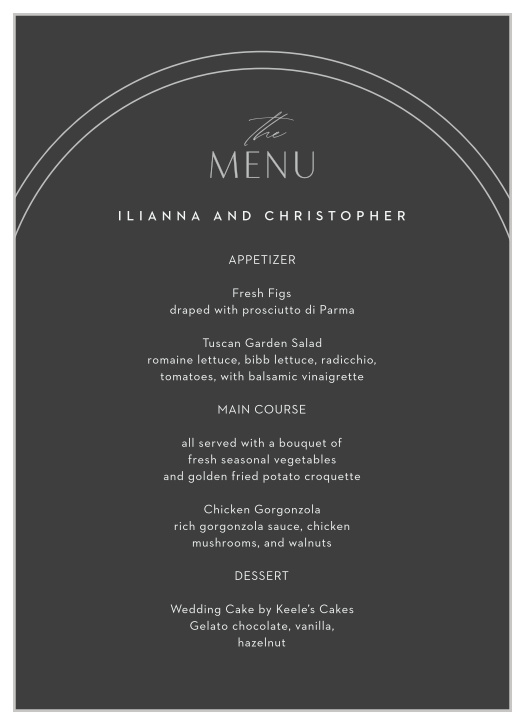 Share all the information you need with our sophisticated, uncomplicated Ring Simplicity Wedding Menus.
