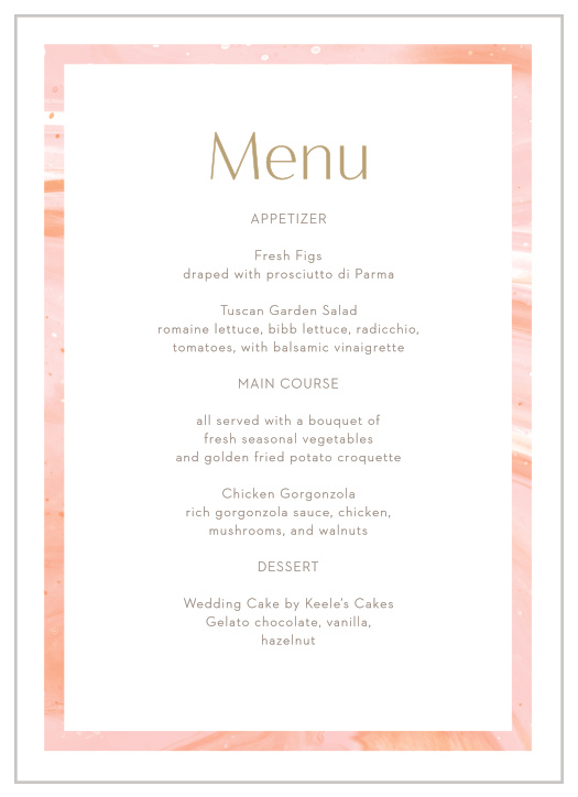 Our Sleek Names Wedding Menus let family and friends know what mouthwatering foods will be served at your reception.