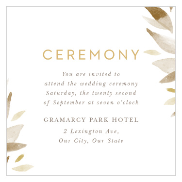 Our Soft Leaves Ceremony Cards gather family and friends together for your wedding day.