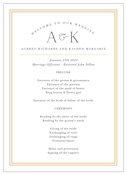 Our Alluring Aubrey Wedding Programs let family and friends know each step of your ceremony.