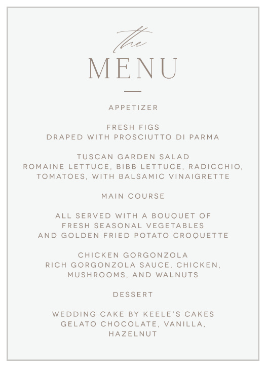 Treat your friends and family to a memorable dining experience with our simple but elegant Romantic Type Wedding Menus.