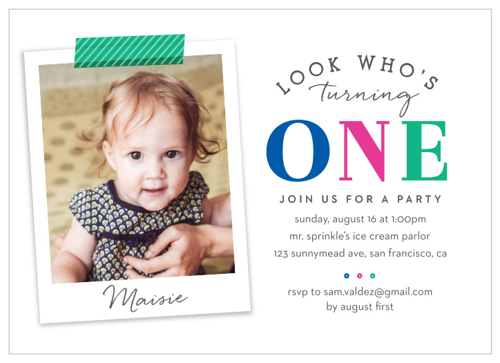 Announce your little one's big day with our Look Who’s Turning One First Birthday Invitations.