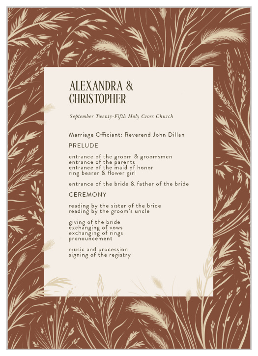 Our Prairie Meadow Wedding Programs walk family and friends through each step of your ceremony.