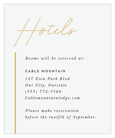 Our Simply Highlighted Accommodation Cards inform your out-of-town guests where you have booked a block of rooms.