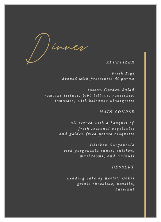 Our Simply Highlighted Wedding Menus describe each delicious dish that will be served at your reception.