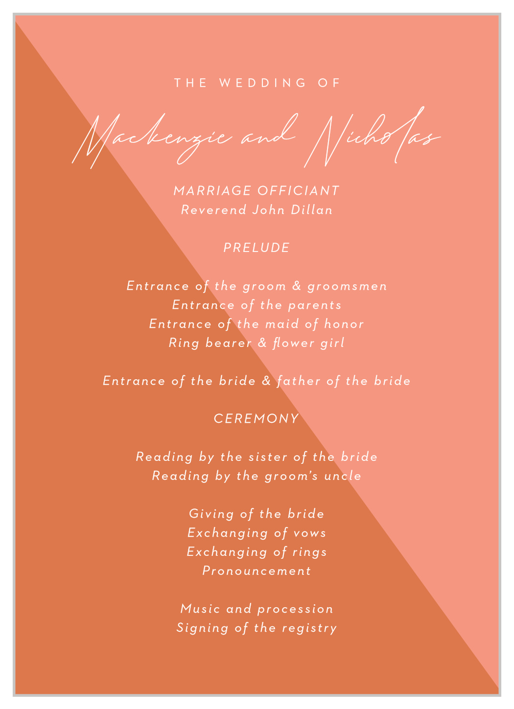 Color Split Wedding Programs
