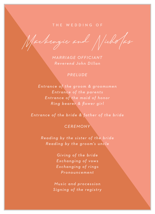 Embrace your hip, stylish side with our Color Split Wedding Programs.