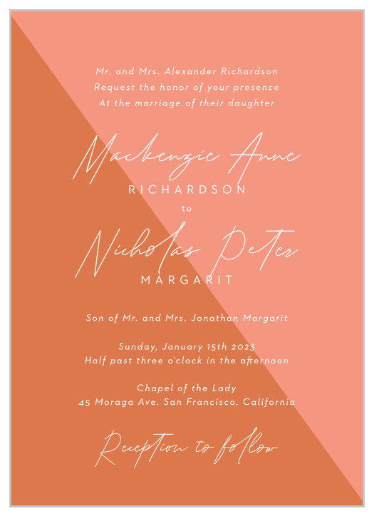 Embrace your hip, stylish side with our Color Split Wedding Invitations.