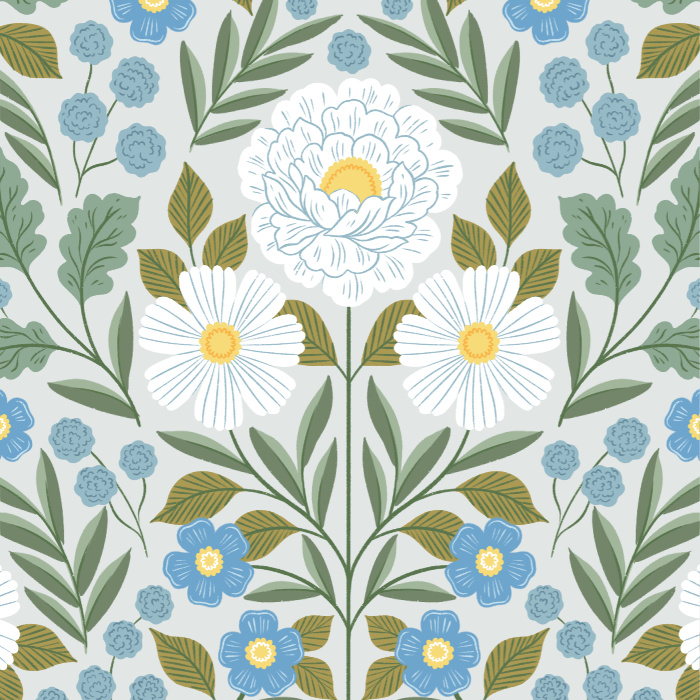 Add an intricate, botanical accent wall to any room in your home with our White Peony Garden Peel and Stick Wallpaper.