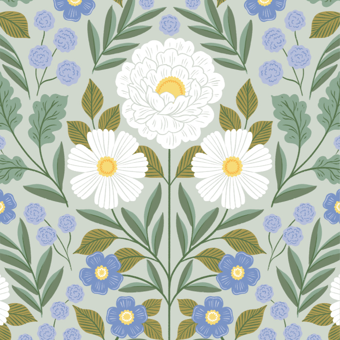 Add an intricate, botanical accent wall to any room in your home with our White Peony Garden Peel and Stick Wallpaper.