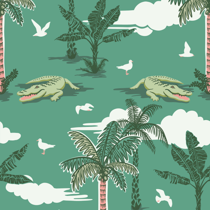 Add a tropical touch to any wall in your home with our Alligator Place Peel and Stick Wallpaper.