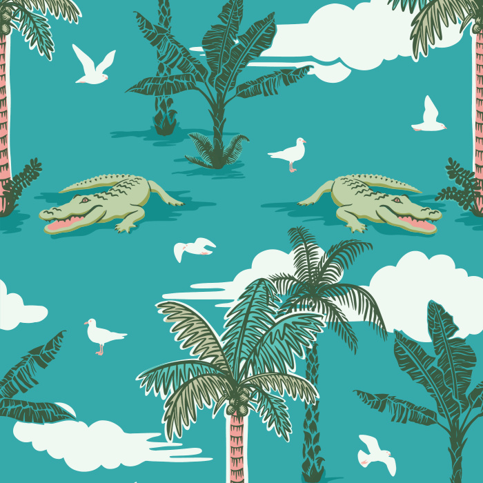 Add a tropical touch to any wall in your home with our Alligator Place Peel and Stick Wallpaper.