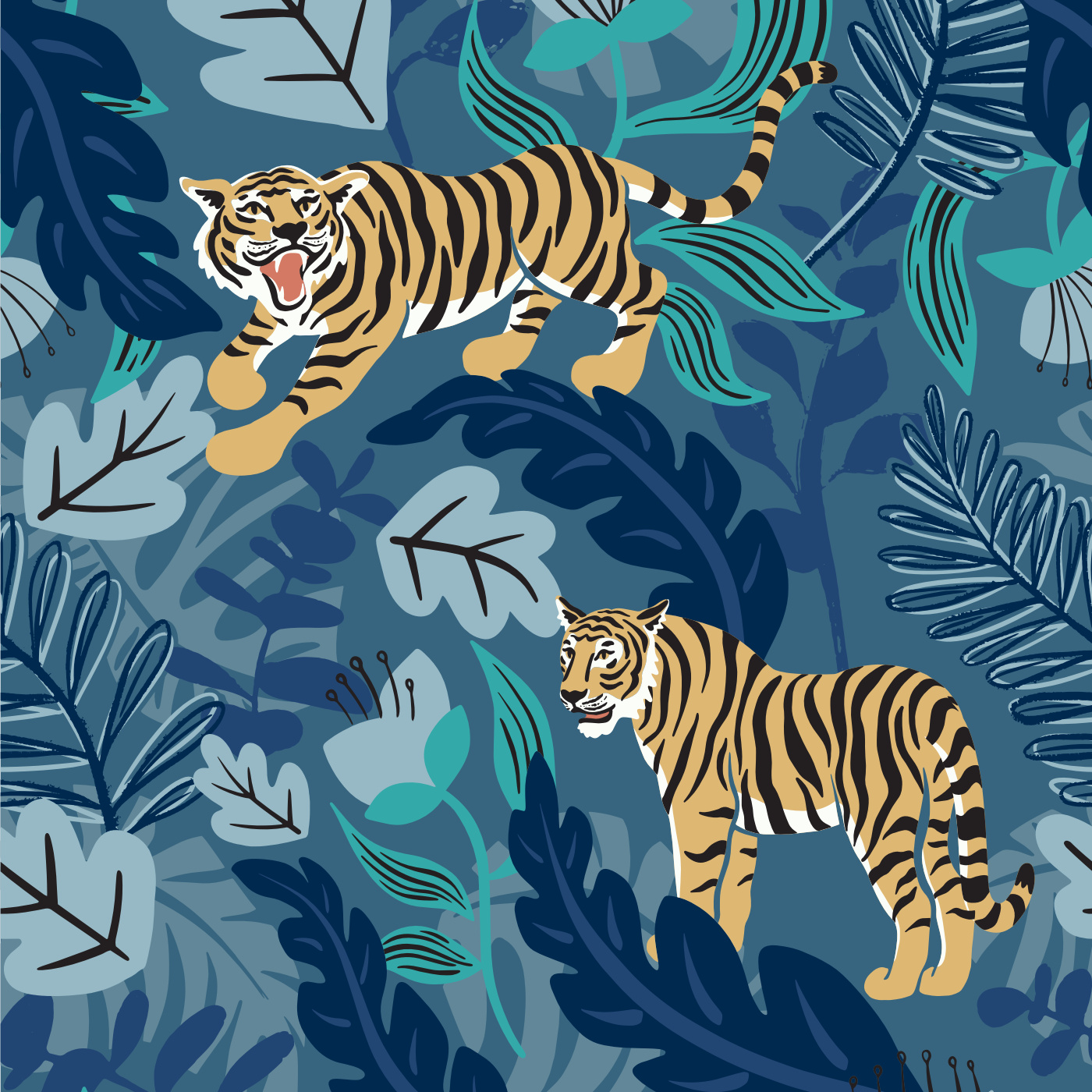 Tiger Tropics in Dark Green Temporary Wallpaper  MUSE Wall Studio