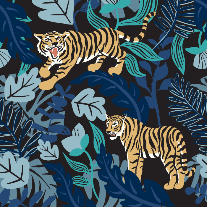 Create an exciting jungle scape in any room with our Tiger Garden Peel and Stick Wallpaper.