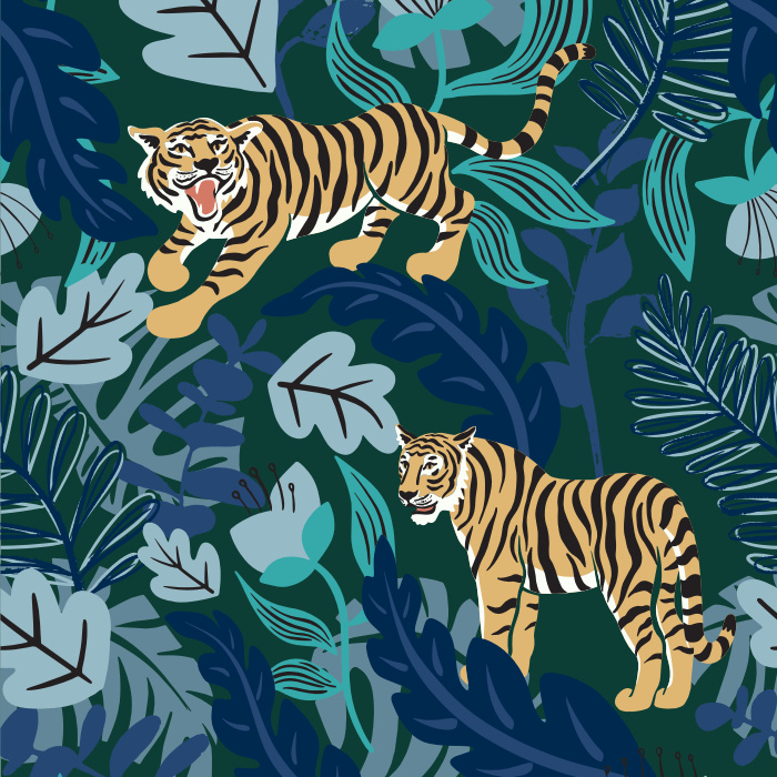Create an exciting jungle scape in any room with our Tiger Garden Peel and Stick Wallpaper.