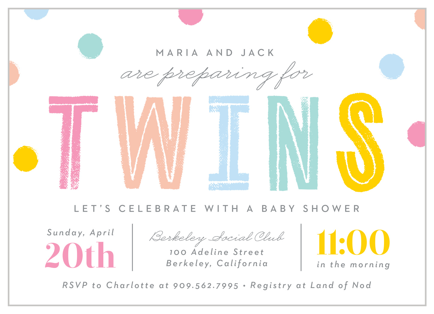 Confetti Twins Baby Shower Invitations by Basic Invite