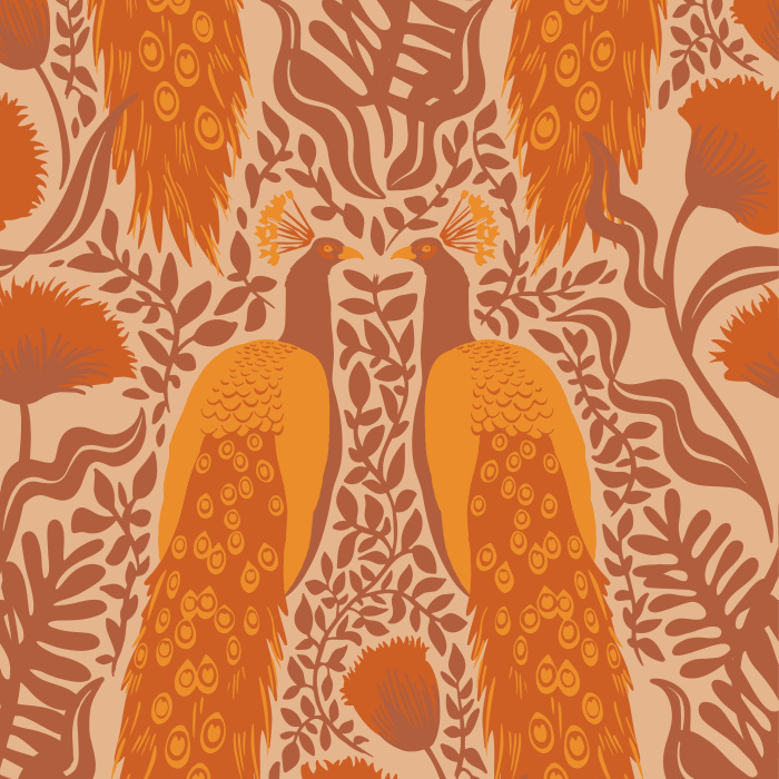 Add a royal touch to any wall with the blues, greens, and golds of our Regal Peacock Peel And Stick Removable Wallpaper.