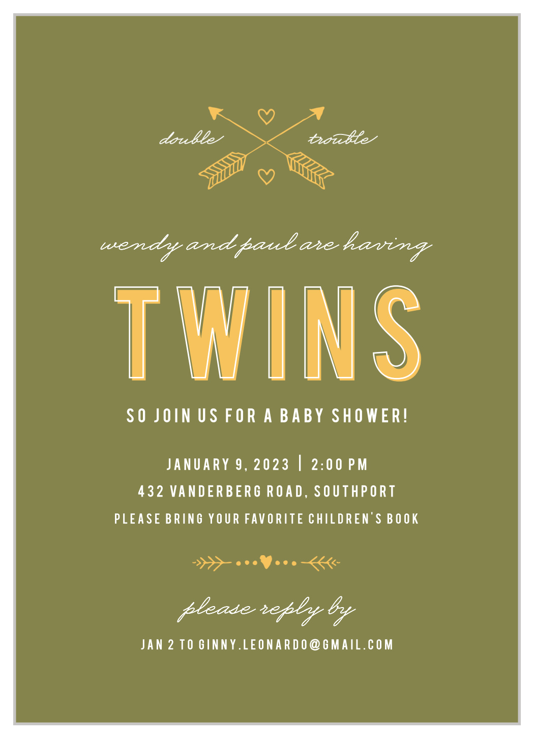 Twin Arrows Baby Shower Invitations