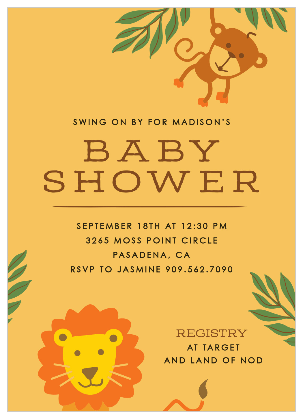 Animal Safari Baby Shower Invitations Basic Invite