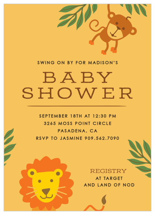 The best kind of baby shower is a safari themed baby shower with lots and lots of animals!! So, we introduce our animal safari!! Customize the colors and fonts and personalize it instantly online!! Have some fun with this one!