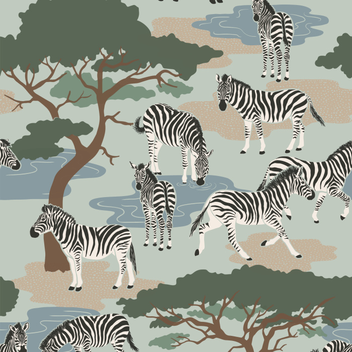 Bring a lively savanna scene to any wall in your home with our Zebra Serengeti Peel and Stick Wallpaper.