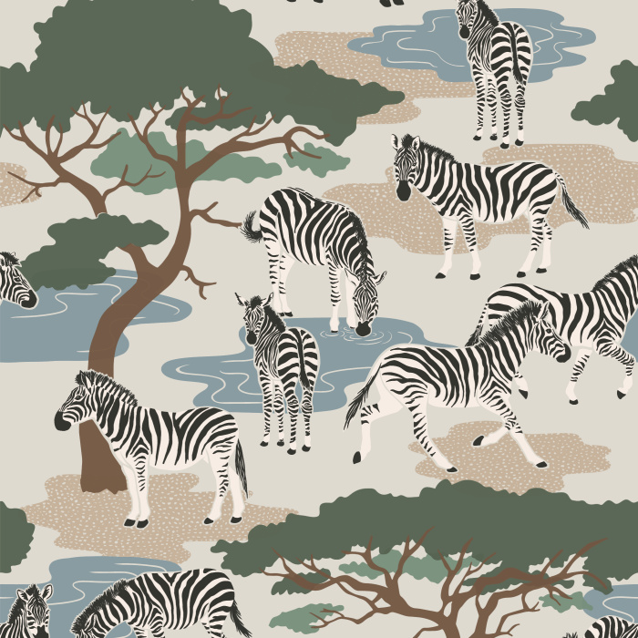 Bring a lively savanna scene to any wall in your home with our Zebra Serengeti Peel and Stick Wallpaper.