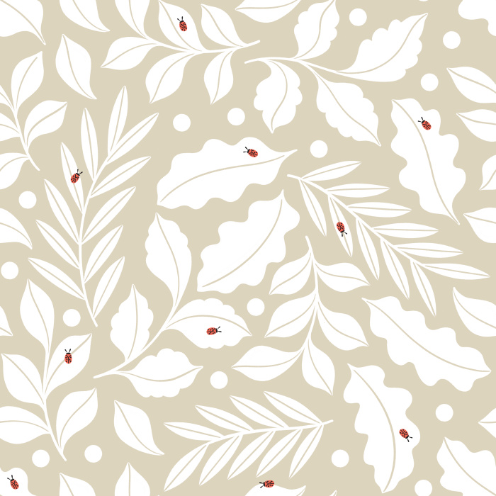 Create the cutest space for your child with the hand-drawn leaves and small, adorably simplified ladybugs of our Ladybugs & Leaves Peel and Stick Removable Wallpaper.