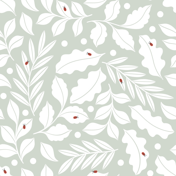 Create the cutest space for your child with the hand-drawn leaves and small, adorably simplified ladybugs of our Ladybugs & Leaves Peel and Stick Removable Wallpaper.