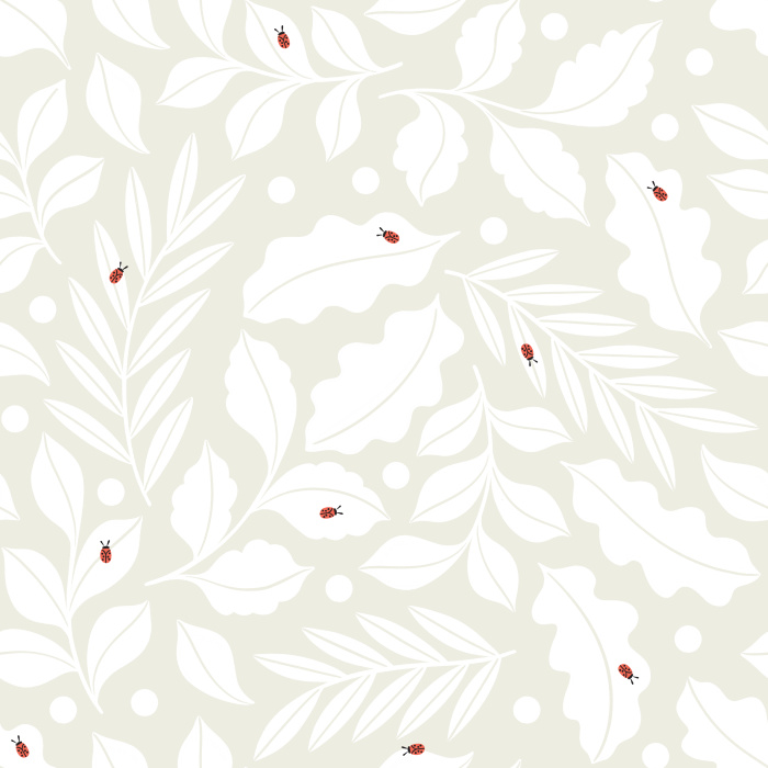 Create the cutest space for your child with the hand-drawn leaves and small, adorably simplified ladybugs of our Ladybugs & Leaves Peel and Stick Removable Wallpaper.