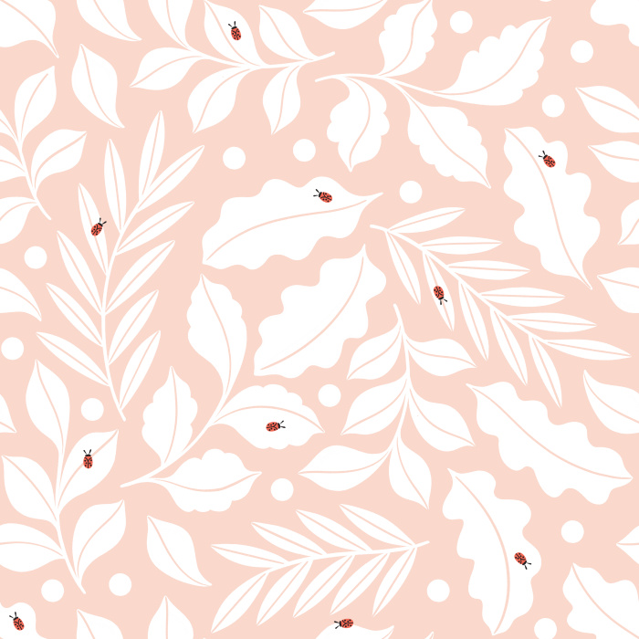 Create the cutest space for your child with the hand-drawn leaves and small, adorably simplified ladybugs of our Ladybugs & Leaves Peel and Stick Removable Wallpaper.