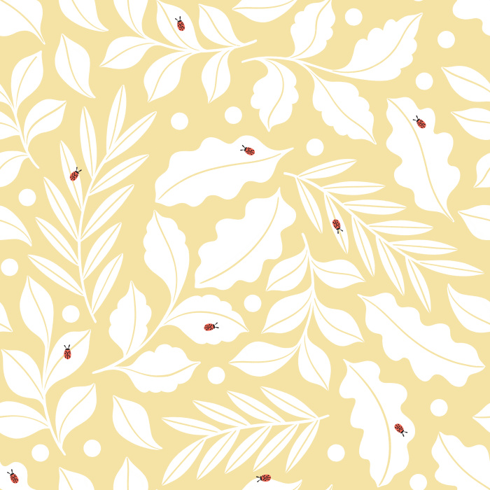 Create the cutest space for your child with the hand-drawn leaves and small, adorably simplified ladybugs of our Ladybugs & Leaves Peel and Stick Removable Wallpaper.
