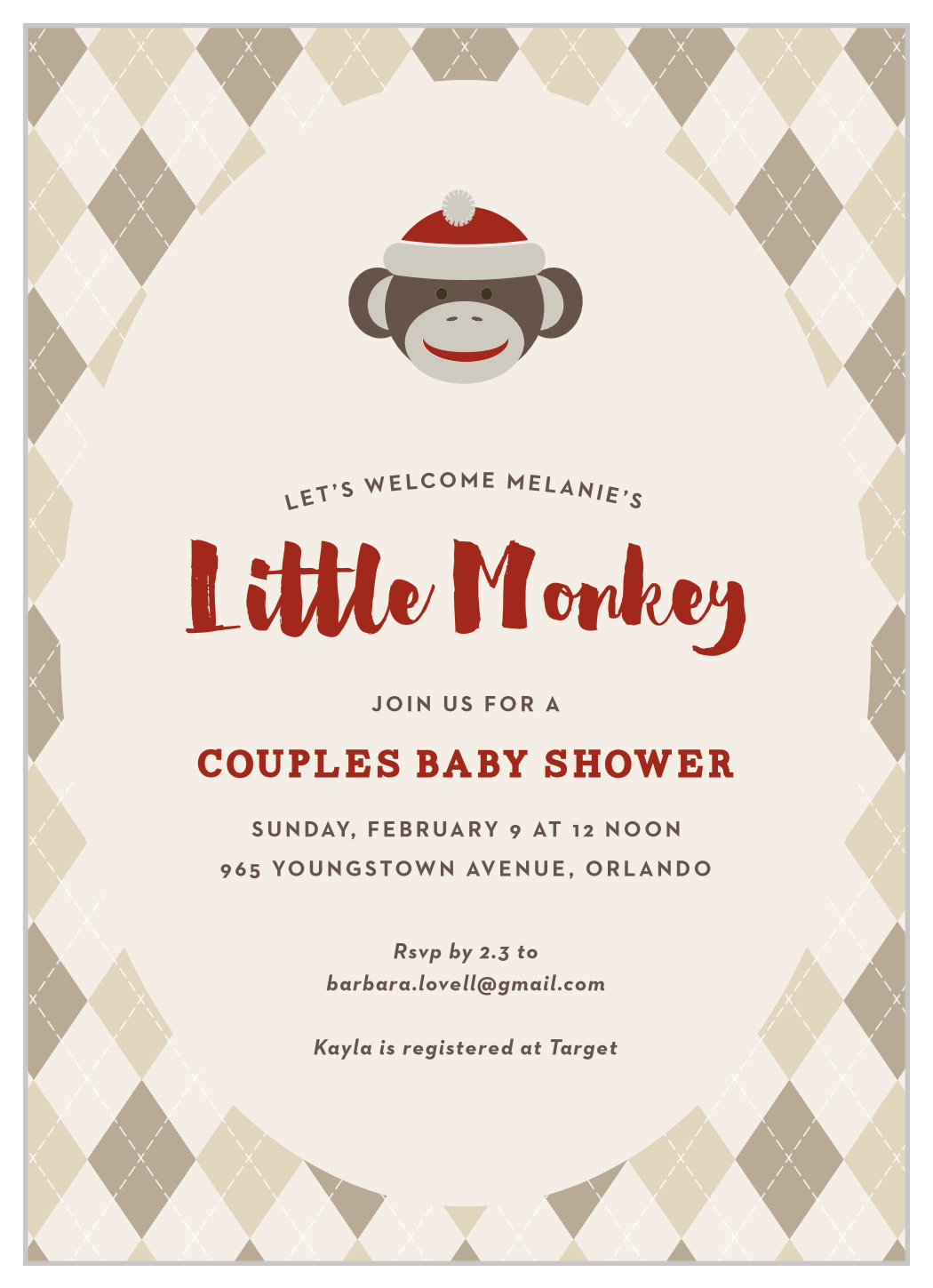 Welcome Little Monkey Baby Shower Invitations