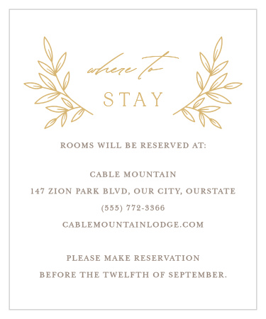 Let your out-of-town guests know where you have booked a block of rooms with our Botanical Crest Accommodation Cards.