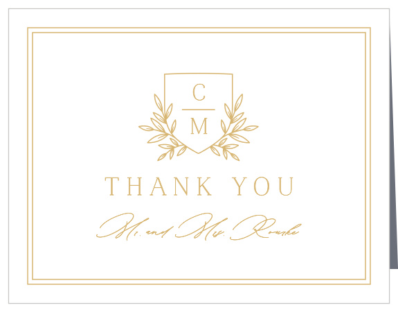 Share gratitude for the support of loved ones on your special day with our Botanical Crest Wedding Thank You Cards.